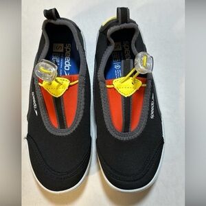 Children’s Speedo swim shoes, black & orange, size small 13-1